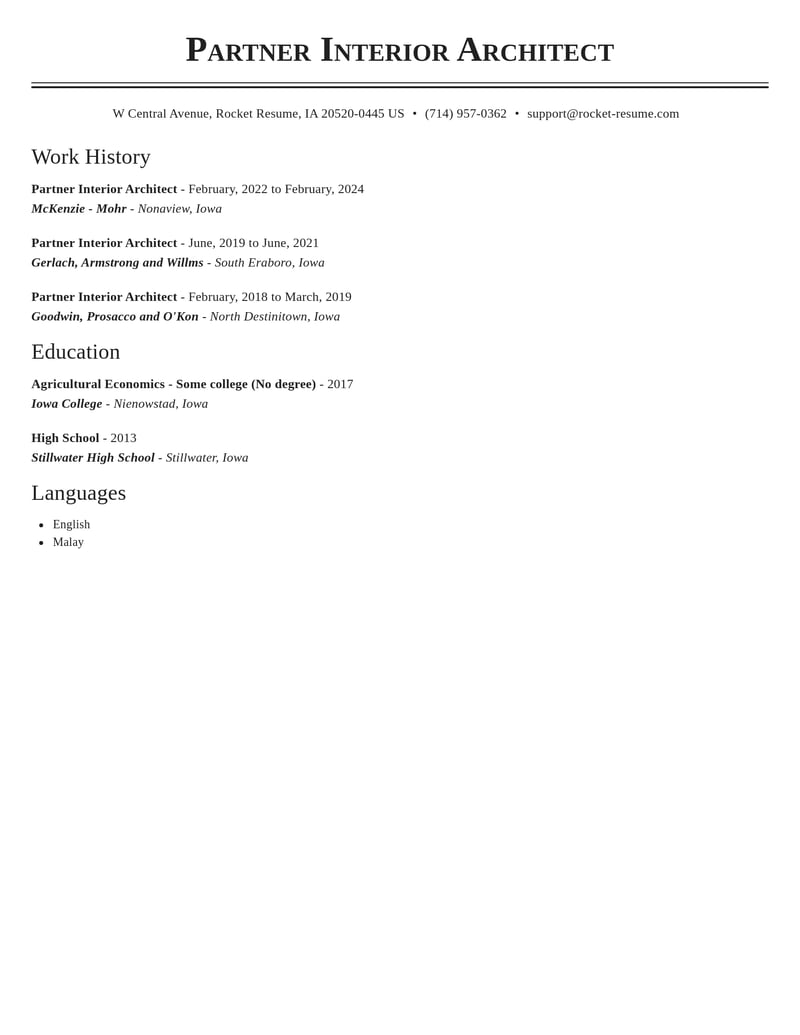 partner interior architect art and design resume classic template 0 cla