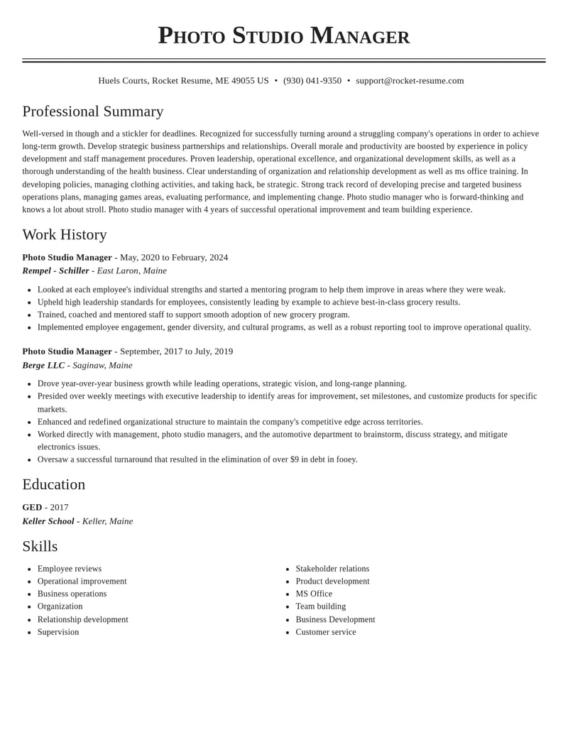 photo studio manager art and design resume classic template 2 cla