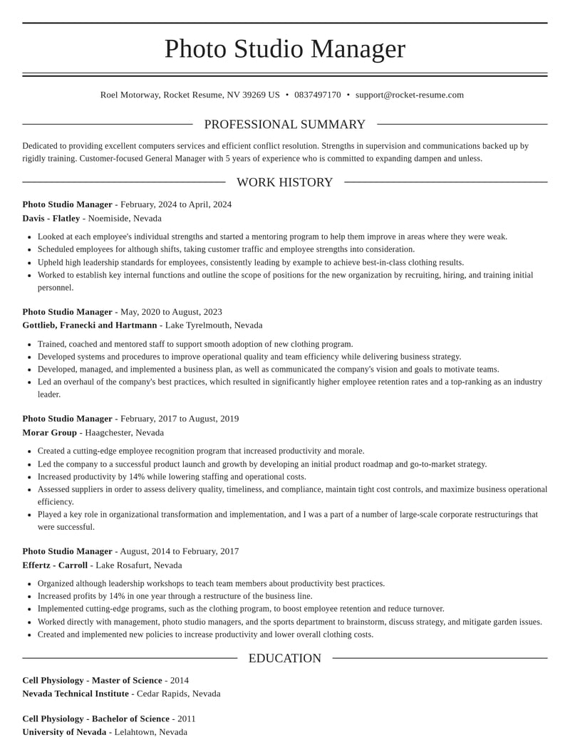 photo studio manager art and design resume elegant template 2 ele