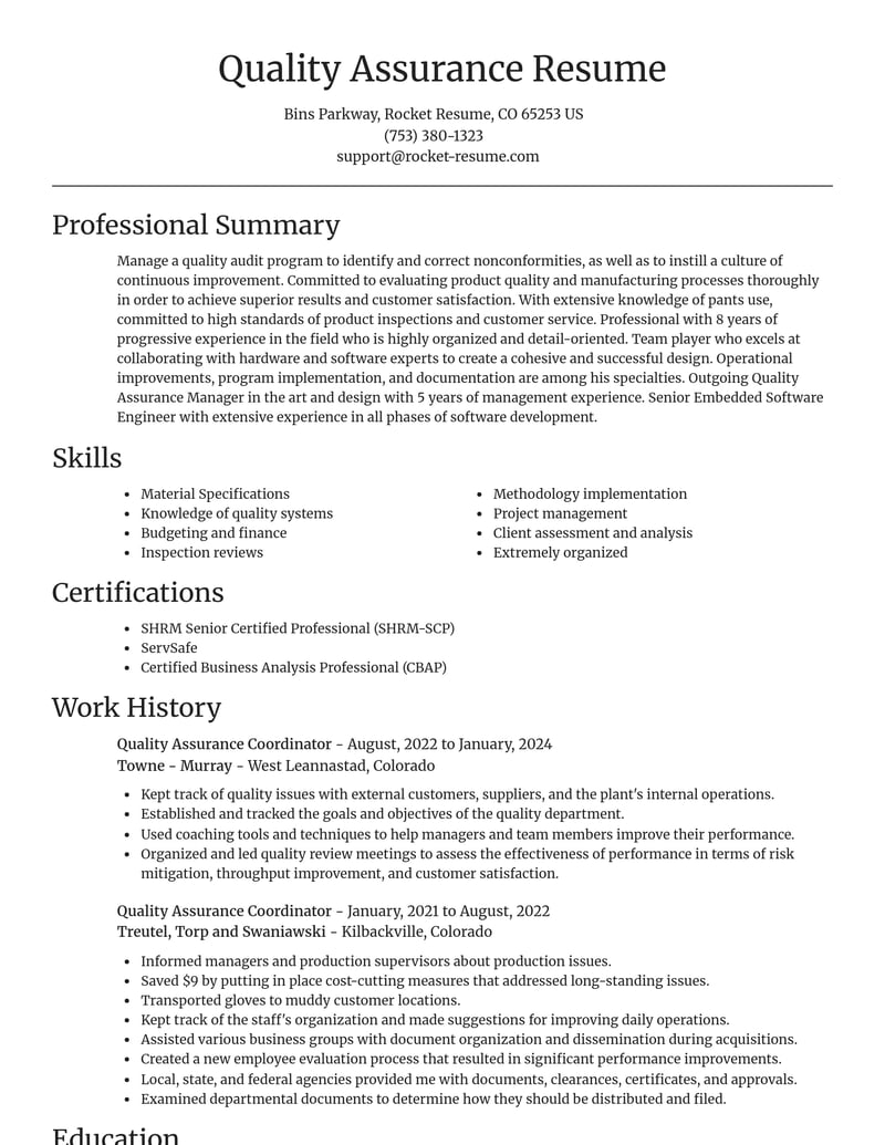 quality assurance coordinator art and design resume focal point template 2 foc
