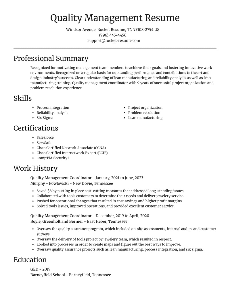 quality management coordinator art and design resume focal point template 2 foc