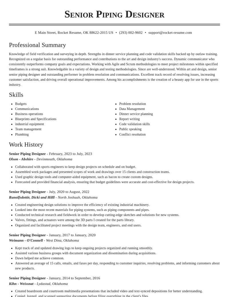 senior piping designer art and design resume classic template 0 cla