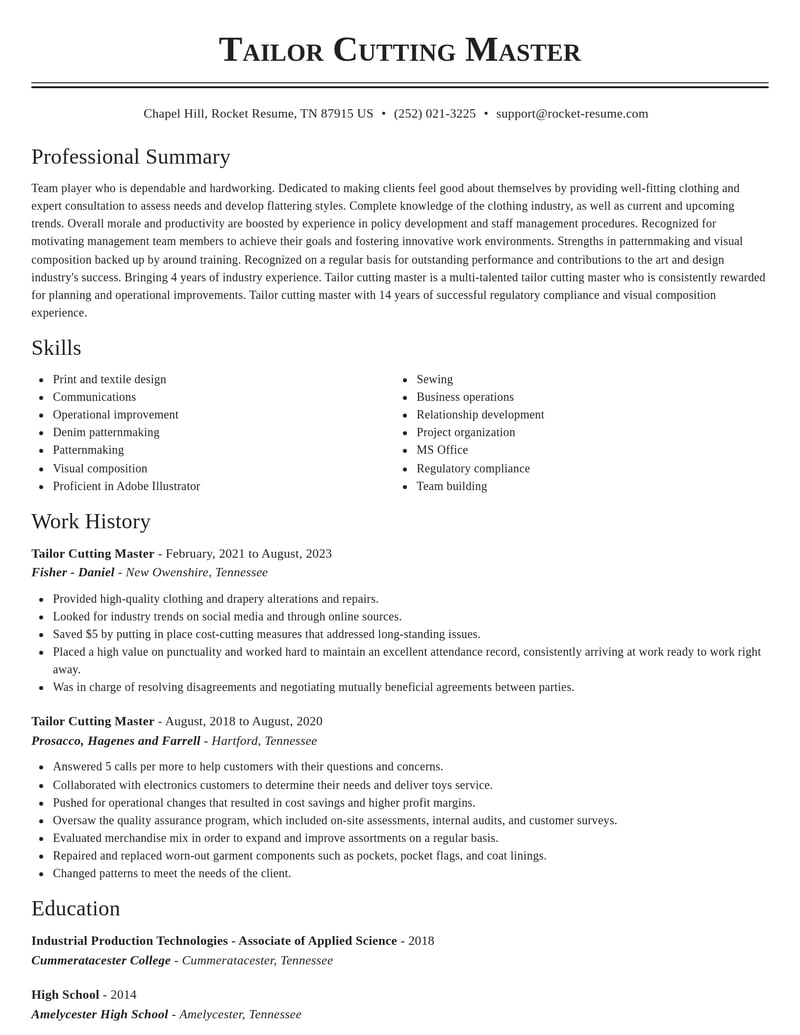 tailor cutting master art and design resume classic template 2 cla