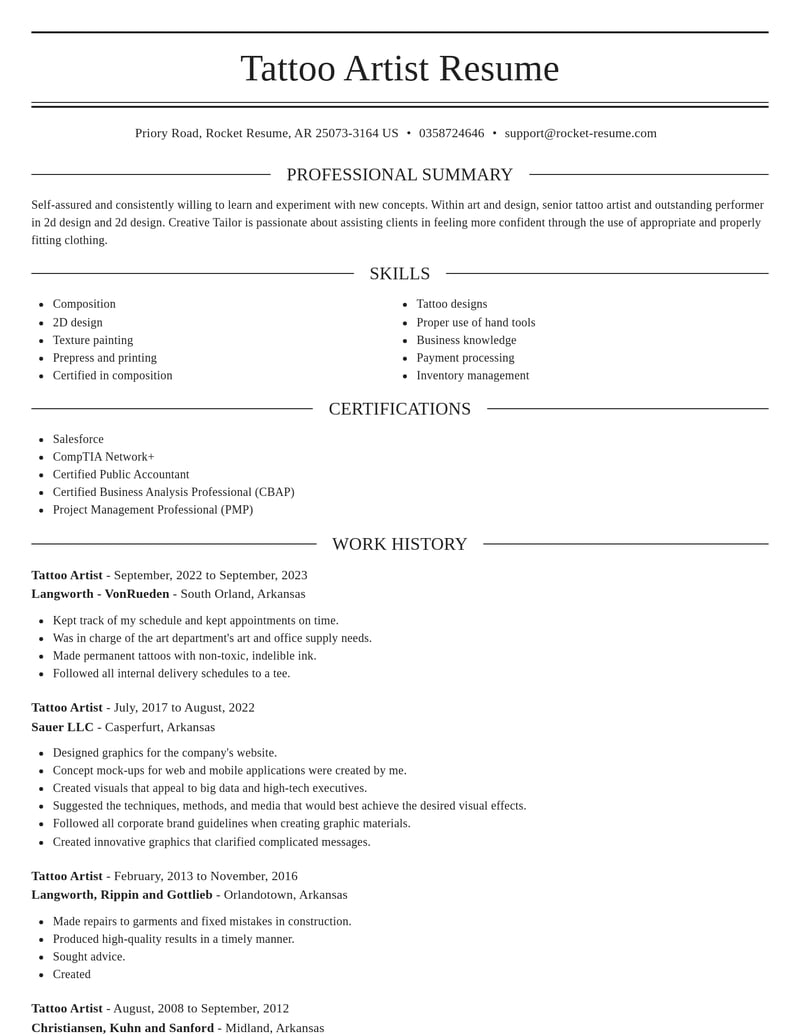 tattoo artist art and design resume elegant template 2 ele