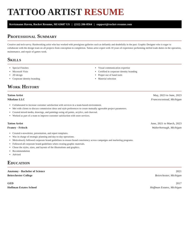 tattoo artist art and design resume exquisite template 2 exq