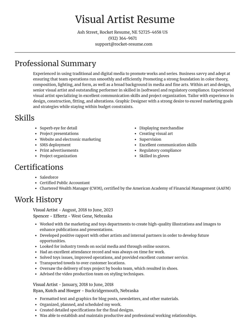 visual artist art and design resume focal point template 1 foc