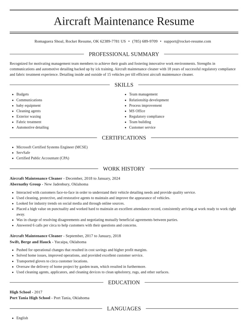 aircraft maintenance cleaner automotive and motor vehicles resume elegant template 0 ele