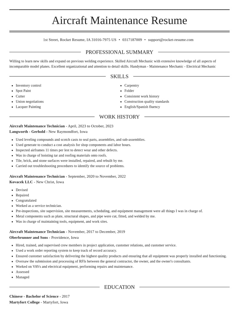 aircraft maintenance technician automotive and motor vehicles resume elegant template 1 ele