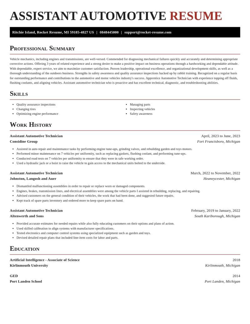 assistant automotive technician automotive and motor vehicles resume exquisite template 2 exq