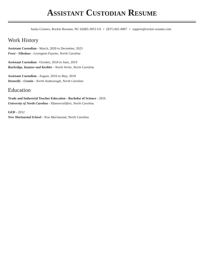 assistant custodian automotive and motor vehicles resume classic template 0 cla