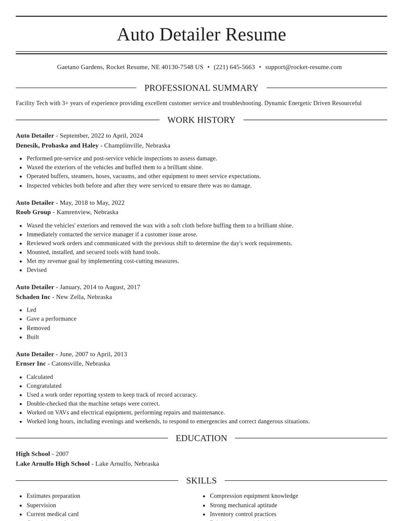 auto detailer automotive and motor vehicles resume elegant template 1 ele