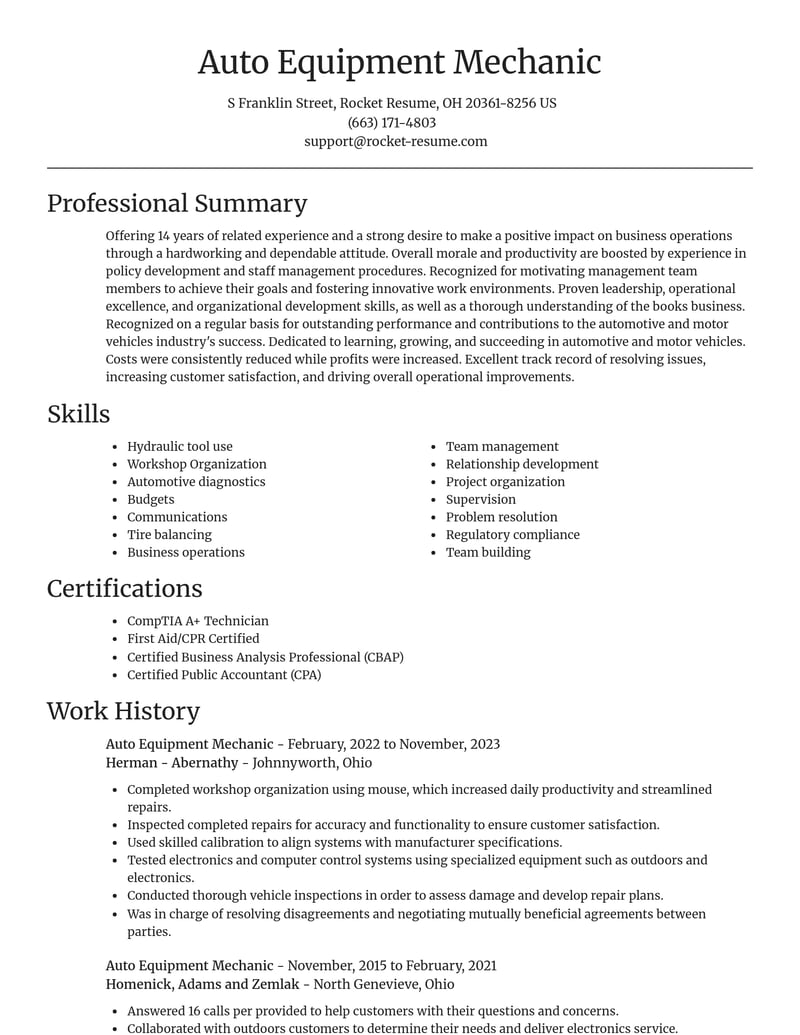 auto equipment mechanic automotive and motor vehicles resume focal point template 0 foc