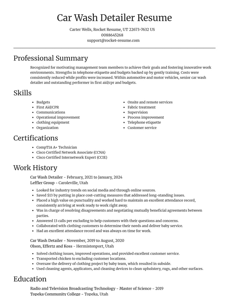 car wash detailer automotive and motor vehicles resume focal point template 0 foc