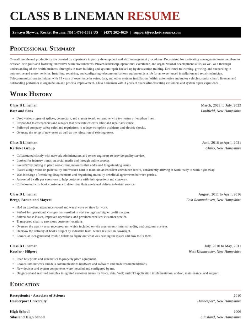 class b lineman automotive and motor vehicles resume exquisite template 2 exq