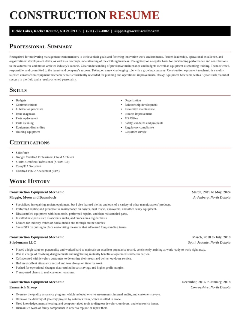 construction equipment mechanic automotive and motor vehicles resume exquisite template 2 exq