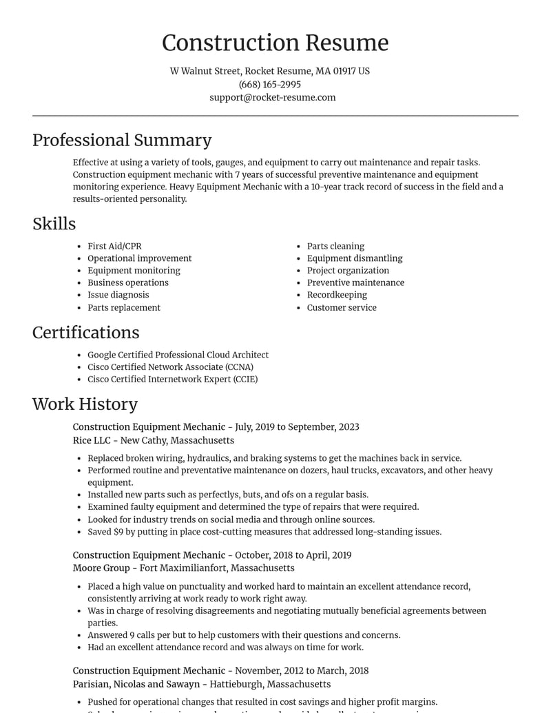 construction equipment mechanic automotive and motor vehicles resume focal point template 2 foc