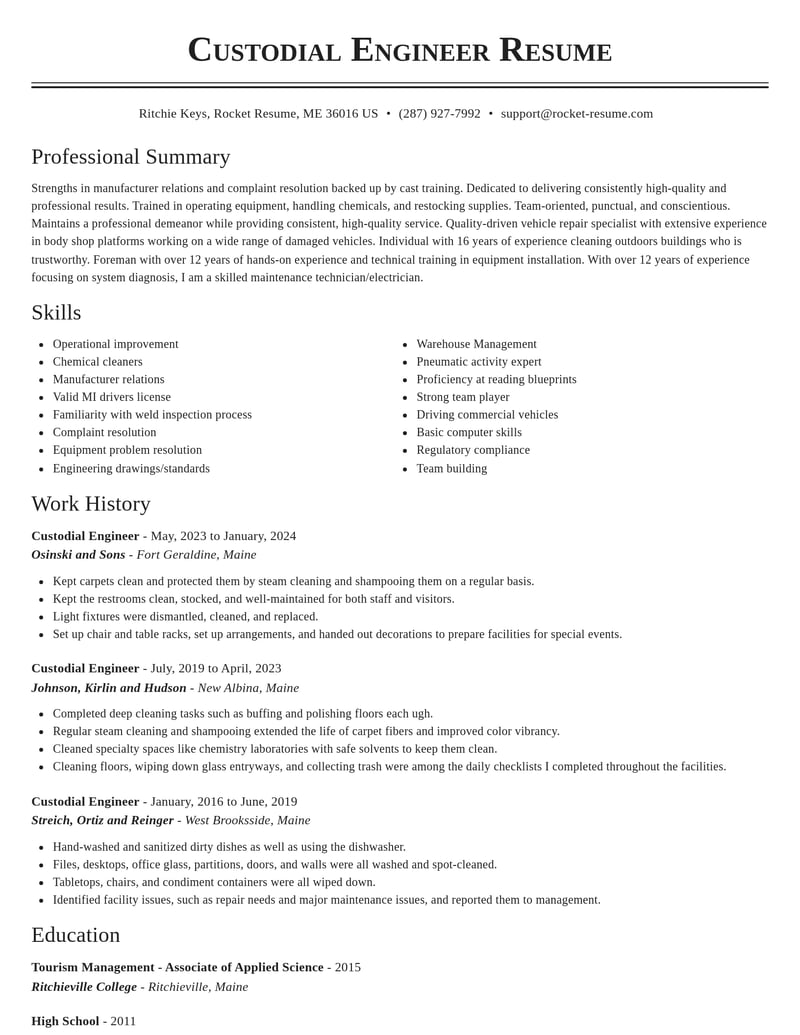 custodial engineer automotive and motor vehicles resume classic template 2 cla