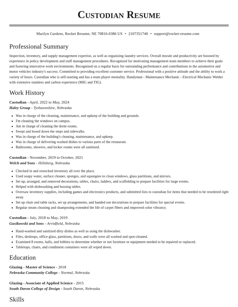 custodian automotive and motor vehicles resume classic template 2 cla