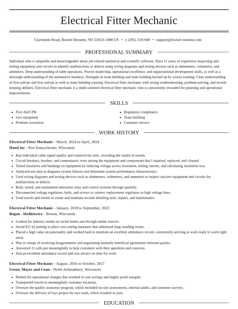 electrical fitter mechanic automotive and motor vehicles resume elegant template 2 ele