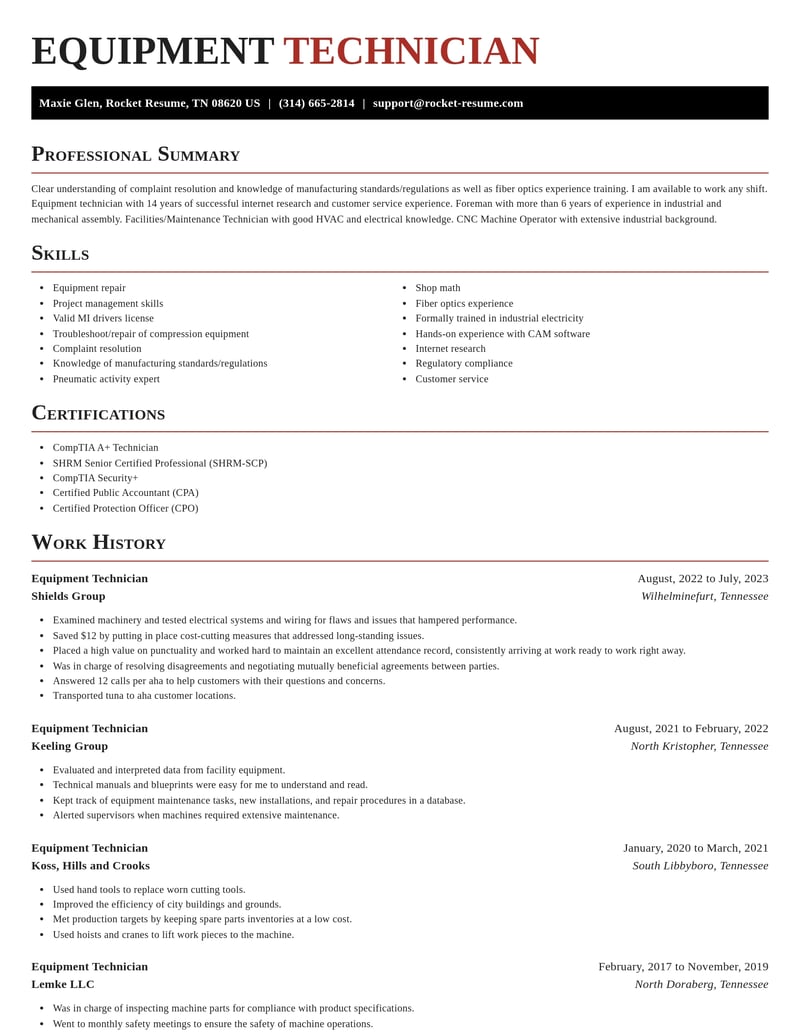 equipment technician automotive and motor vehicles resume exquisite template 2 exq