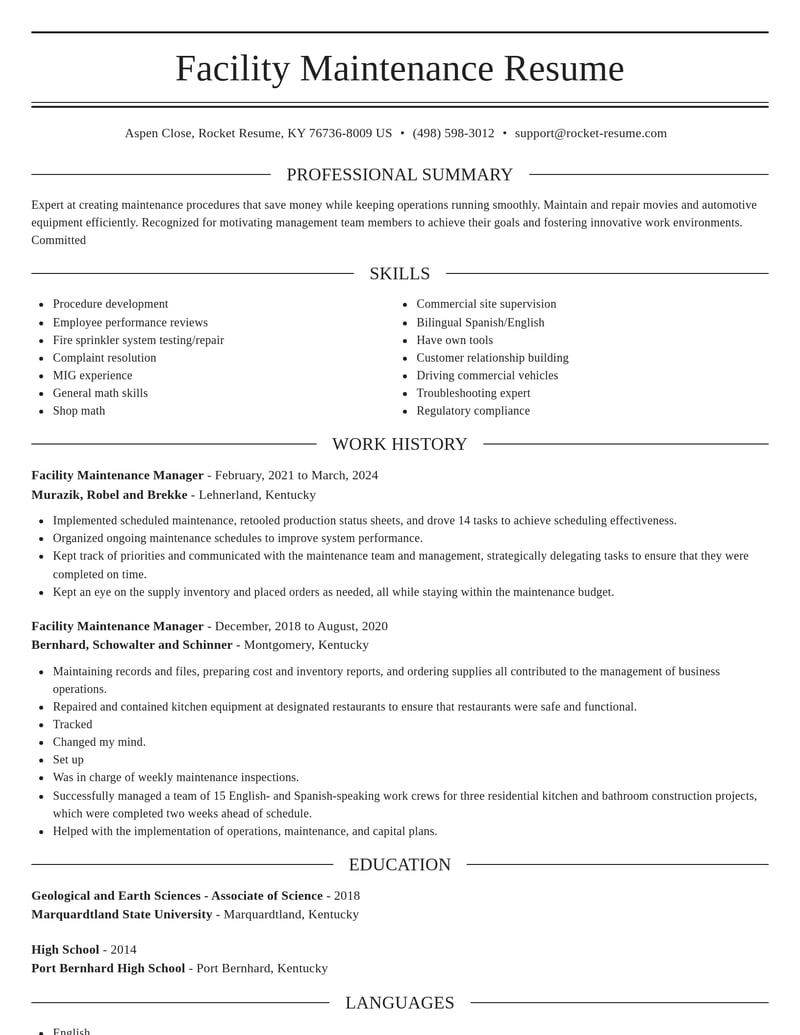 facility maintenance manager automotive and motor vehicles resume elegant template 0 ele