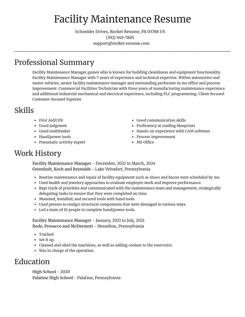 facility maintenance manager automotive and motor vehicles resume focal point template 1 foc