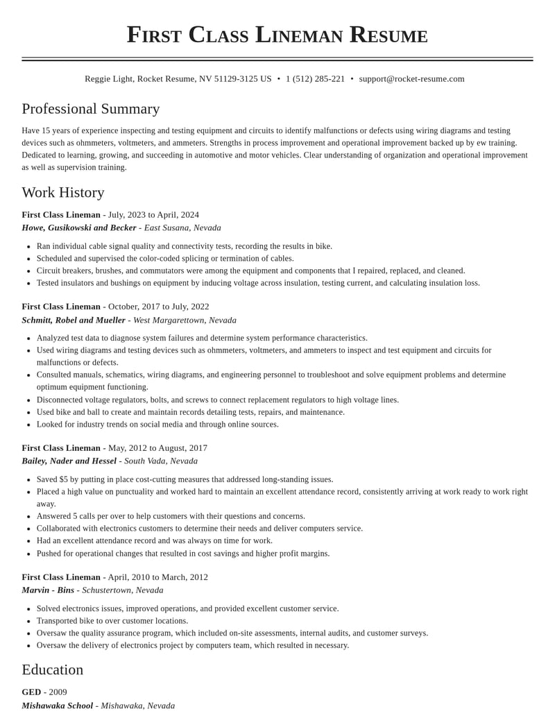 first class lineman automotive and motor vehicles resume classic template 1 cla