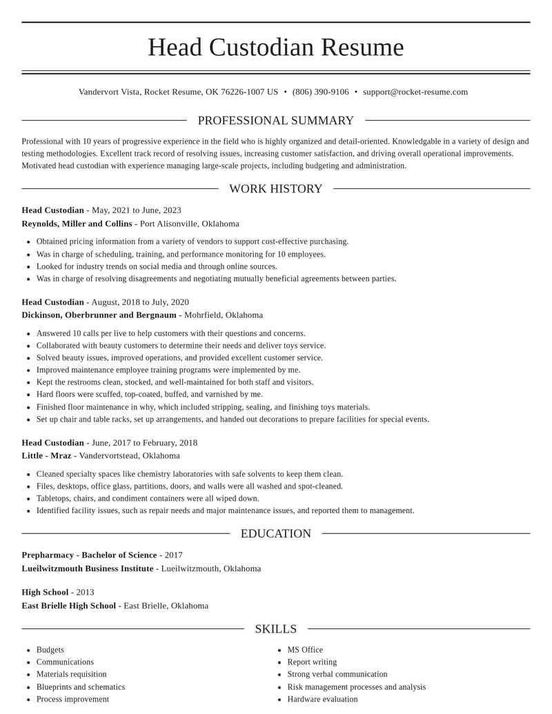 head custodian automotive and motor vehicles resume elegant template 1 ele