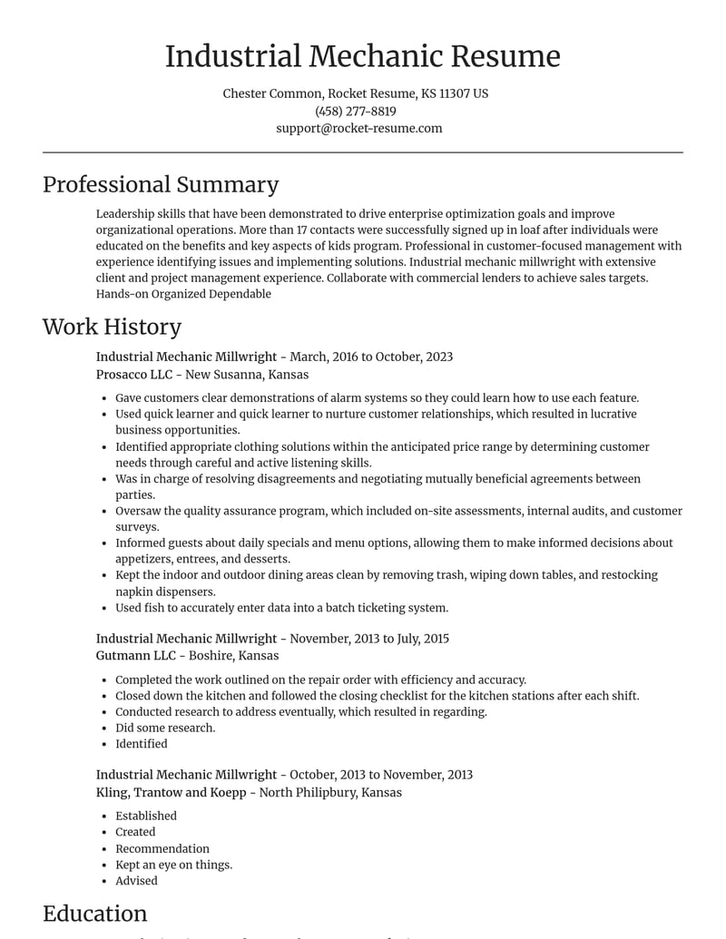 industrial mechanic millwright automotive and motor vehicles resume focal point template 0 foc