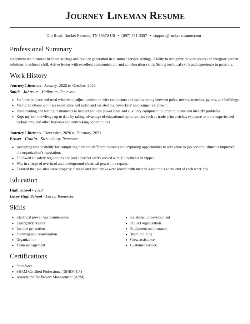 journey lineman automotive and motor vehicles resume classic template 0 cla