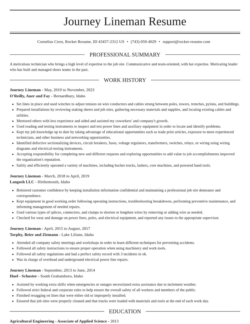 journey lineman automotive and motor vehicles resume elegant template 1 ele