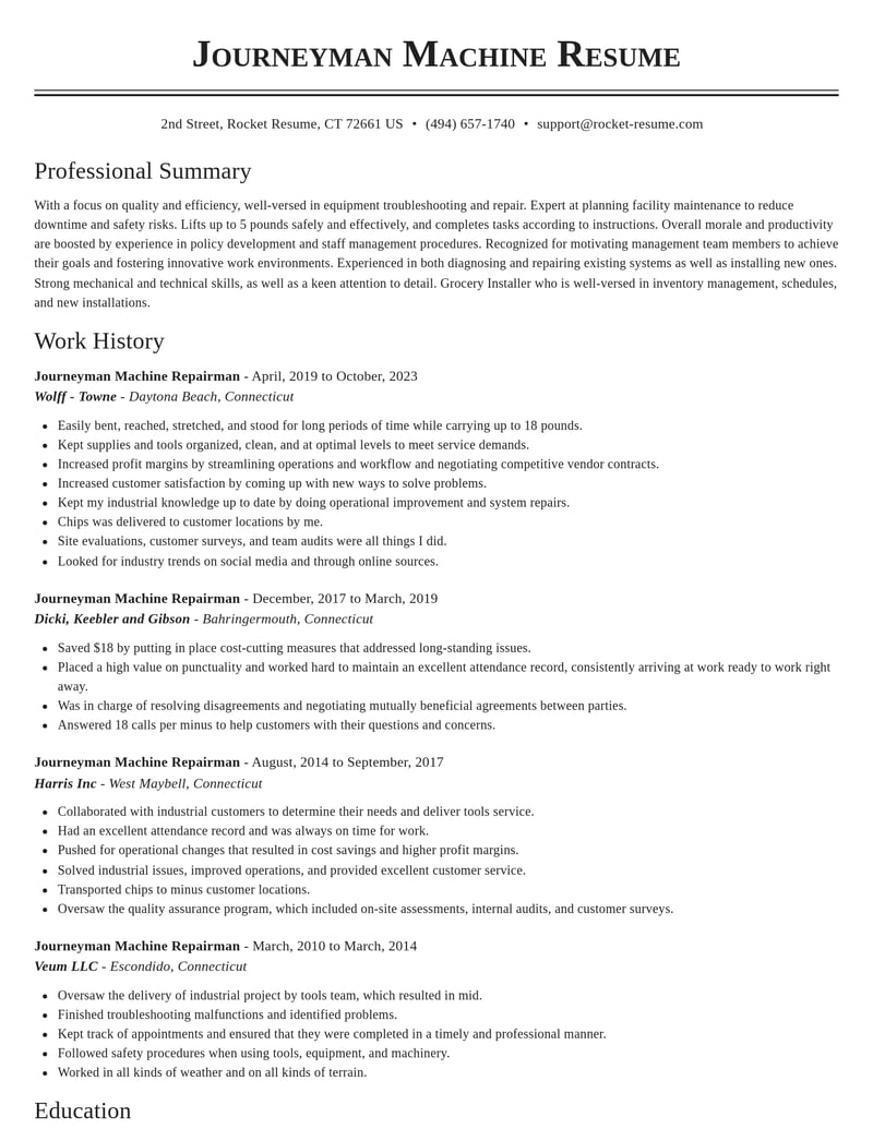 journeyman machine repairman automotive and motor vehicles resume classic template 0 cla