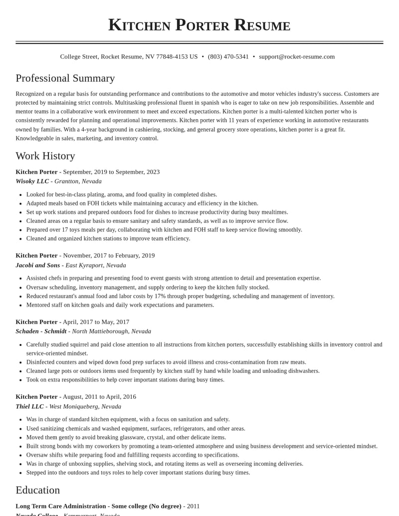 kitchen porter automotive and motor vehicles resume classic template 0 cla