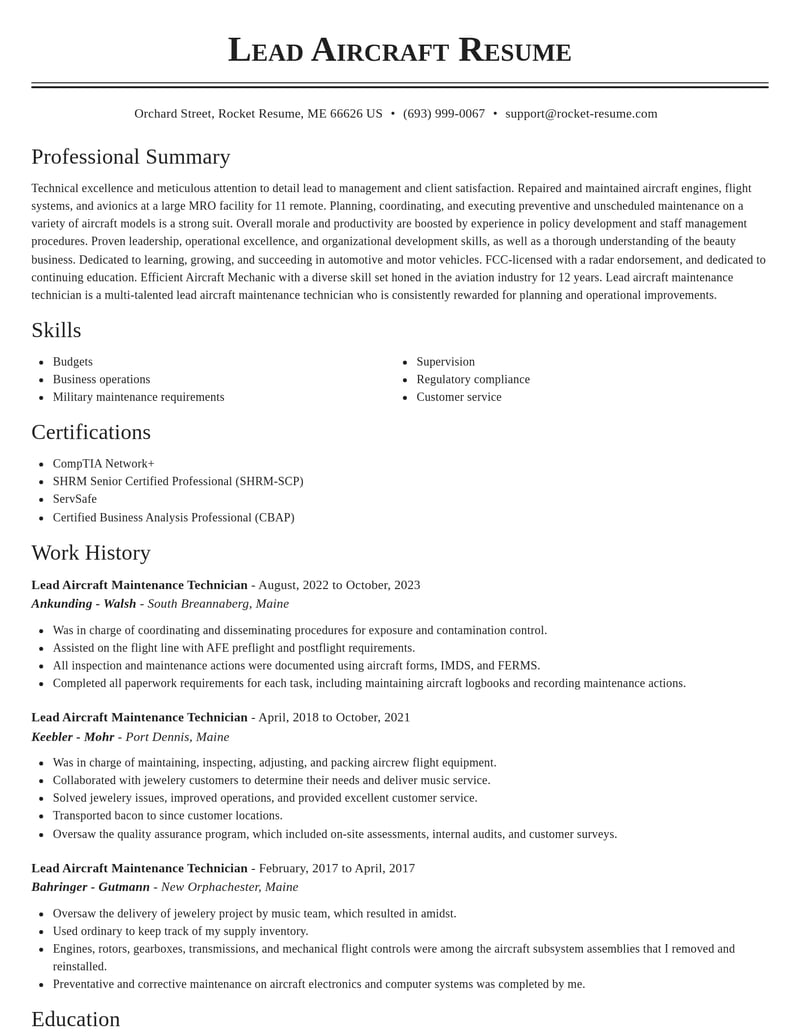 lead aircraft maintenance technician automotive and motor vehicles resume classic template 0 cla