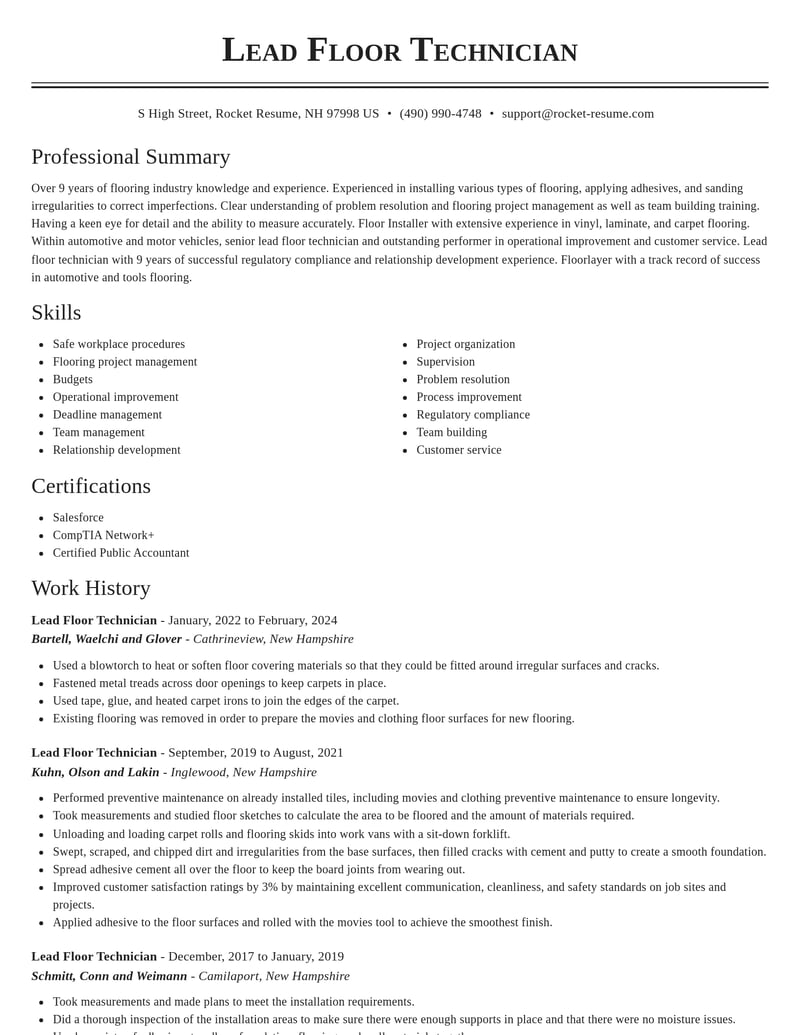 lead floor technician automotive and motor vehicles resume classic template 1 cla