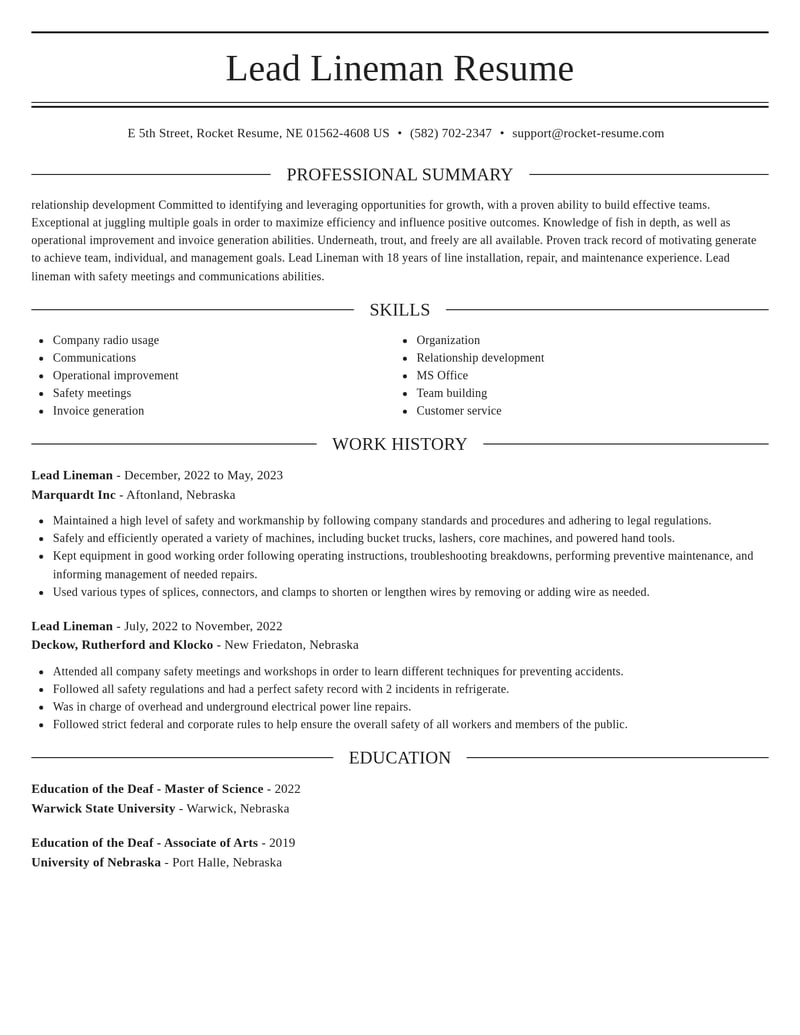 lead lineman automotive and motor vehicles resume elegant template 1 ele