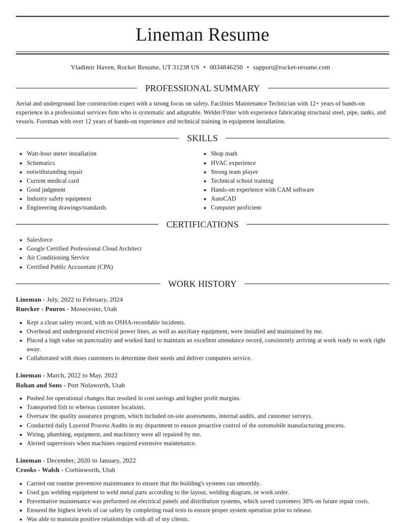 lineman automotive and motor vehicles resume elegant template 0 ele