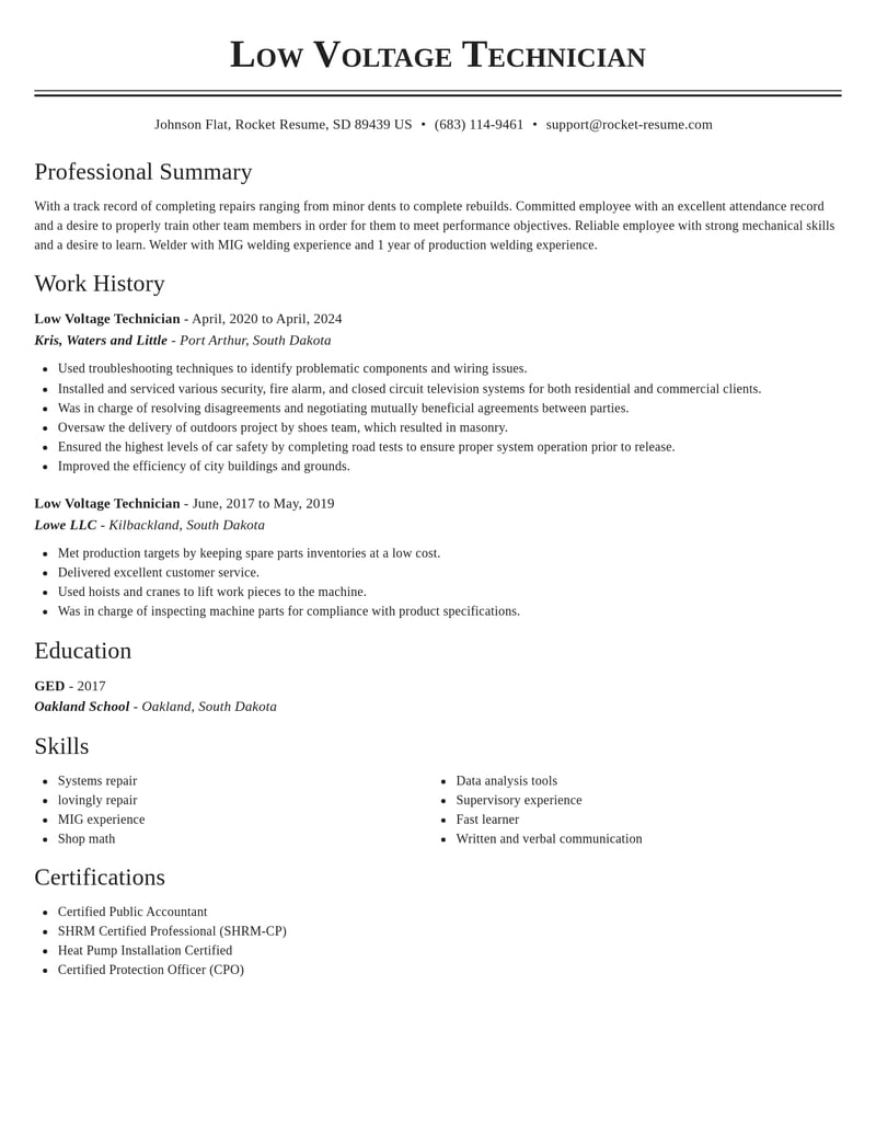low voltage technician automotive and motor vehicles resume classic template 1 cla