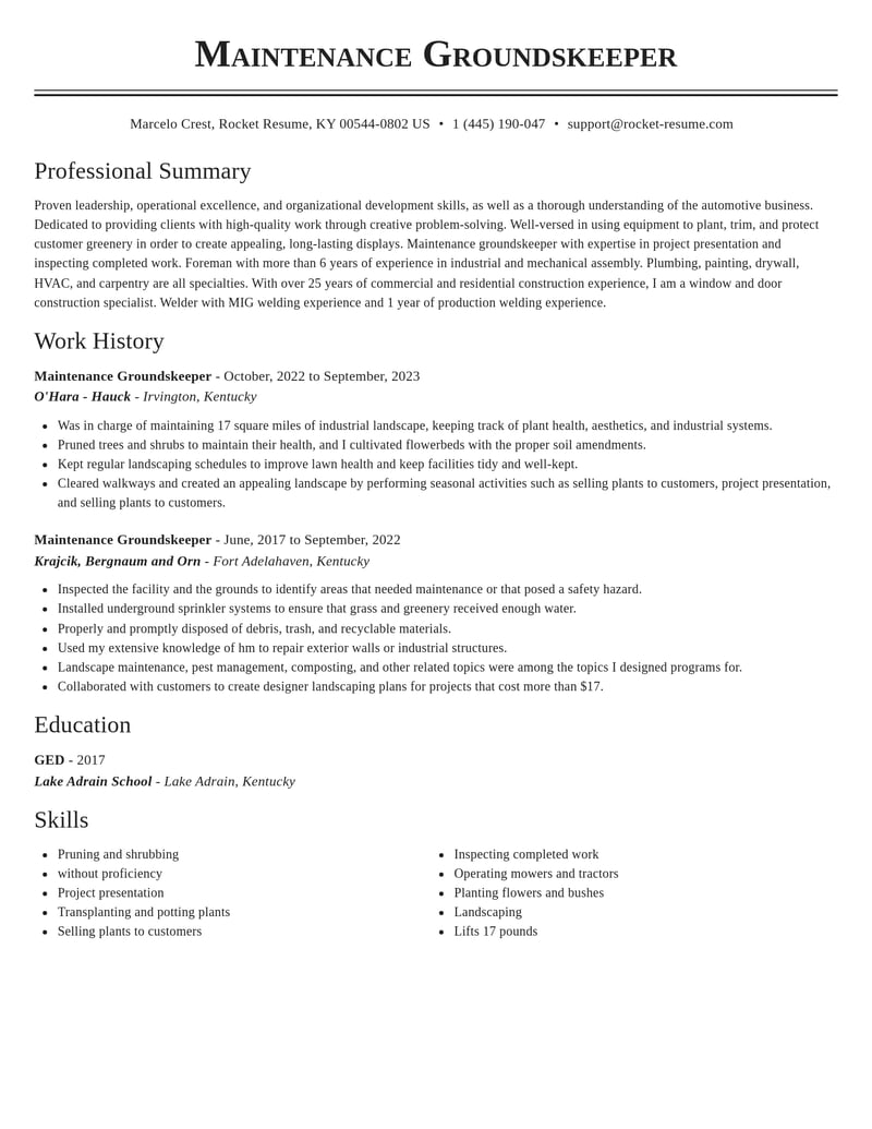 maintenance groundskeeper automotive and motor vehicles resume classic template 0 cla