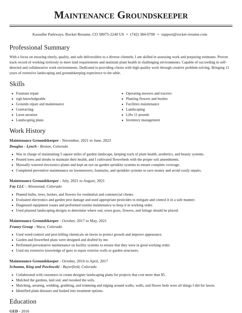 maintenance groundskeeper automotive and motor vehicles resume classic template 1 cla