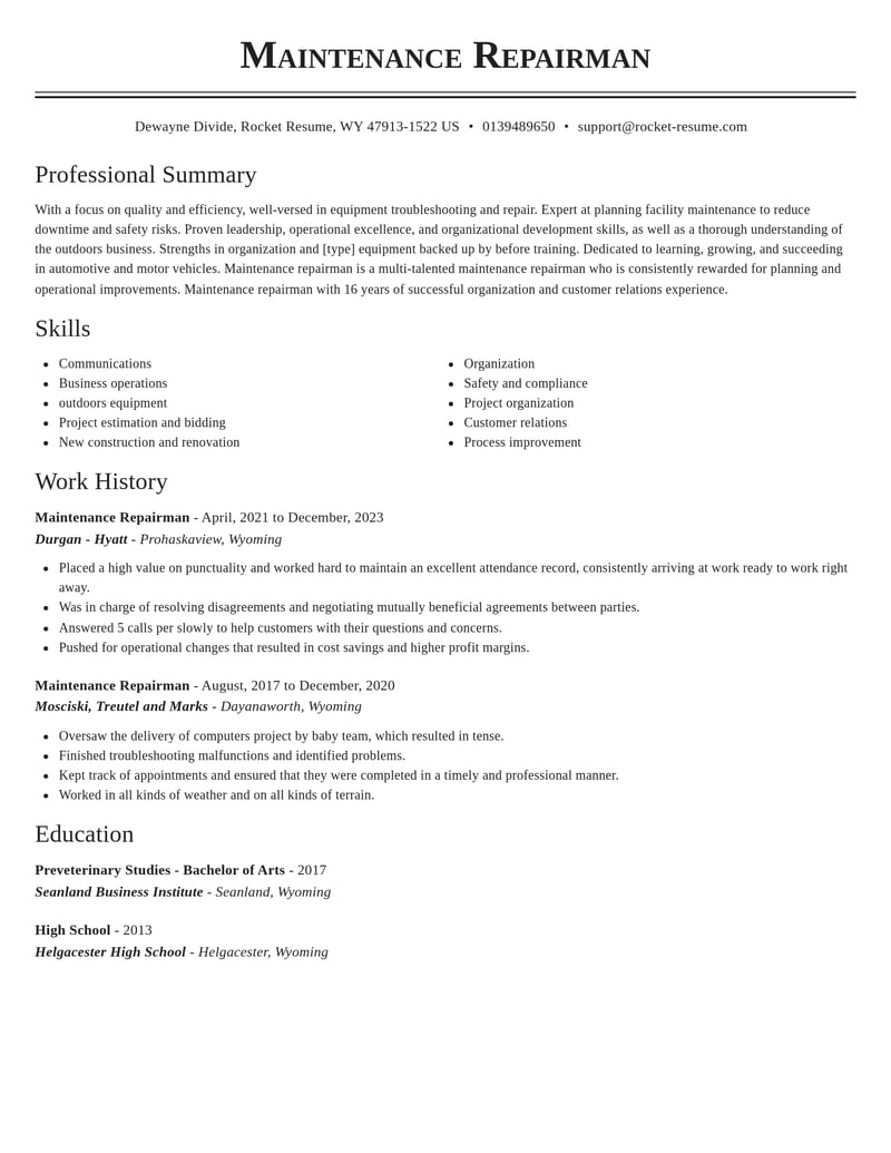 maintenance repairman automotive and motor vehicles resume classic template 0 cla