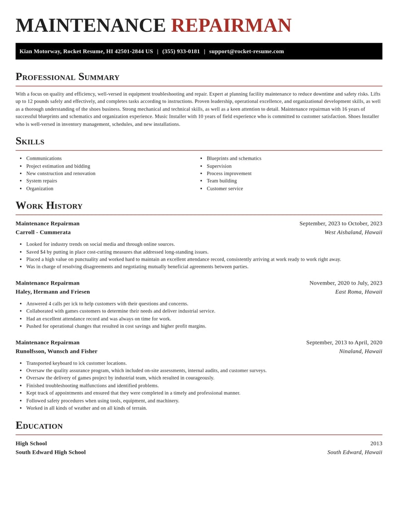 maintenance repairman automotive and motor vehicles resume exquisite template 2 exq