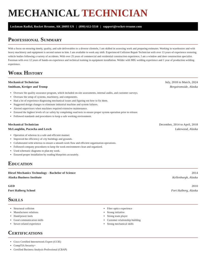 mechanical technician automotive and motor vehicles resume exquisite template 2 exq