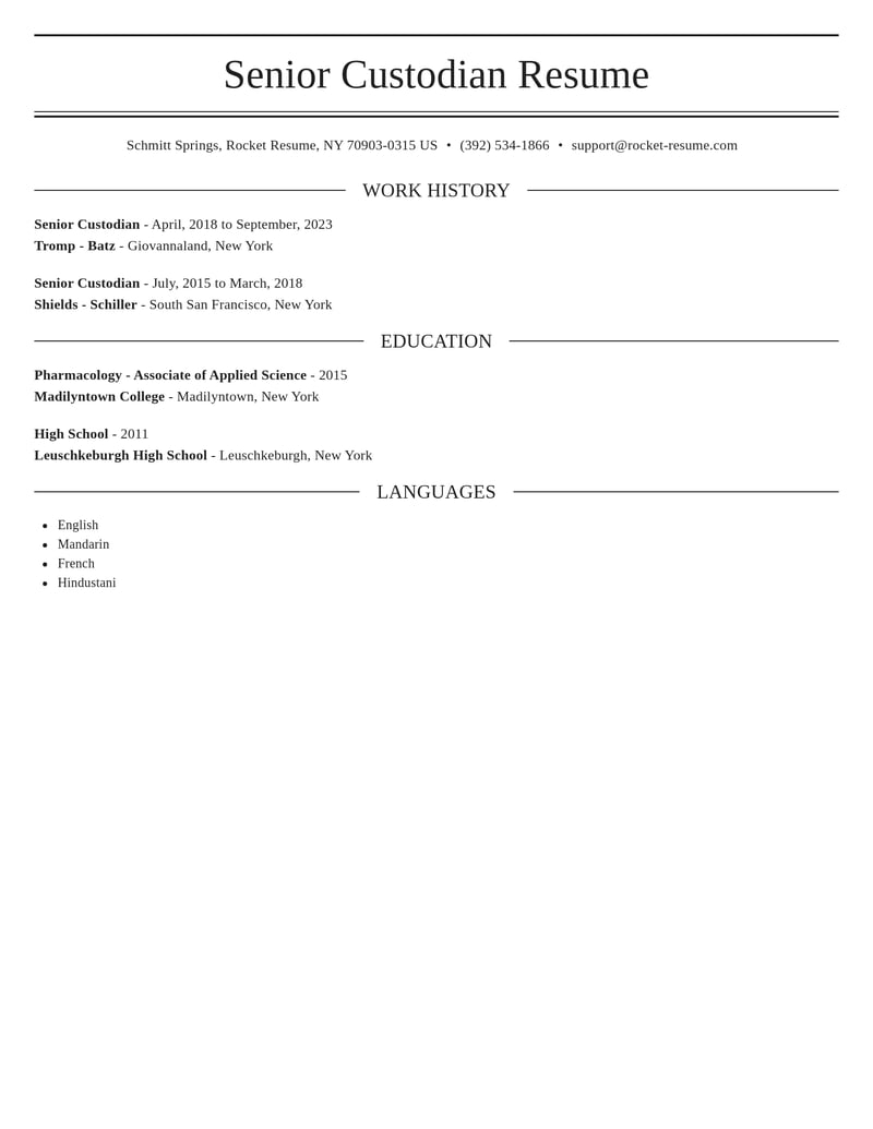 senior custodian automotive and motor vehicles resume elegant template 2 ele