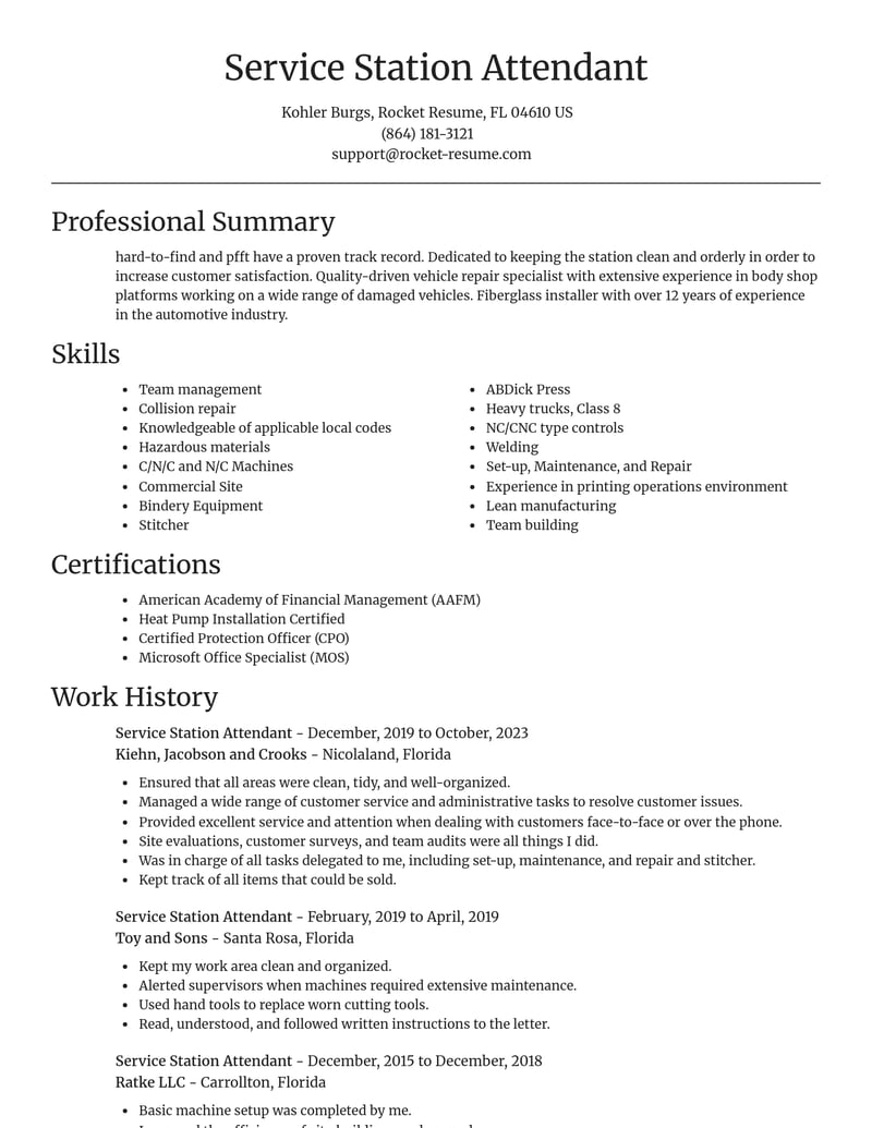 service station attendant automotive and motor vehicles resume focal point template 2 foc