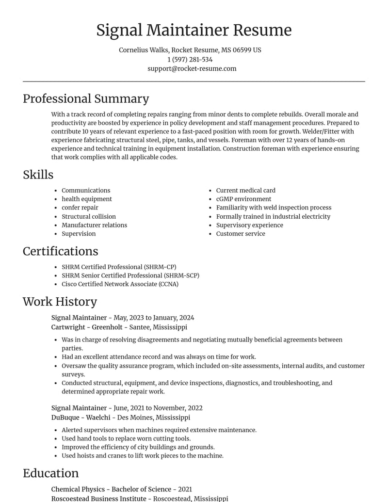 signal maintainer automotive and motor vehicles resume focal point template 2 foc