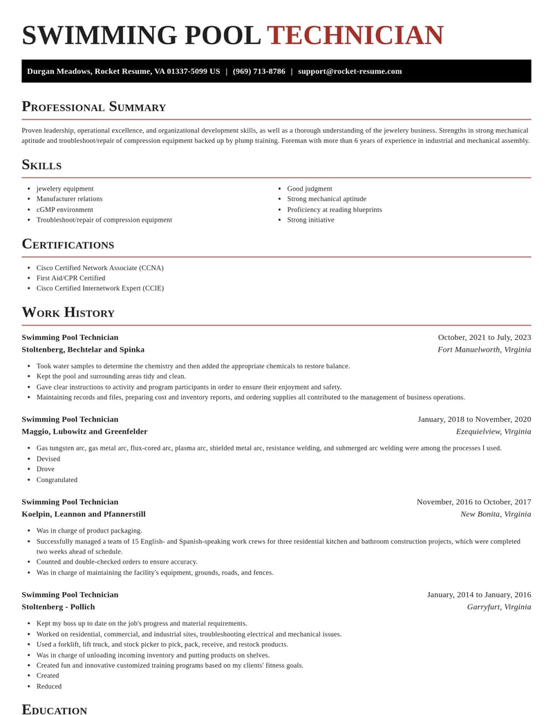 swimming pool technician automotive and motor vehicles resume exquisite template 2 exq