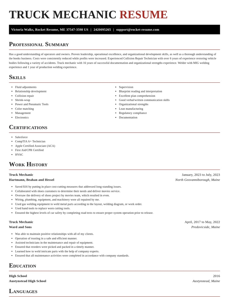 truck mechanic automotive and motor vehicles resume exquisite template 0 exq