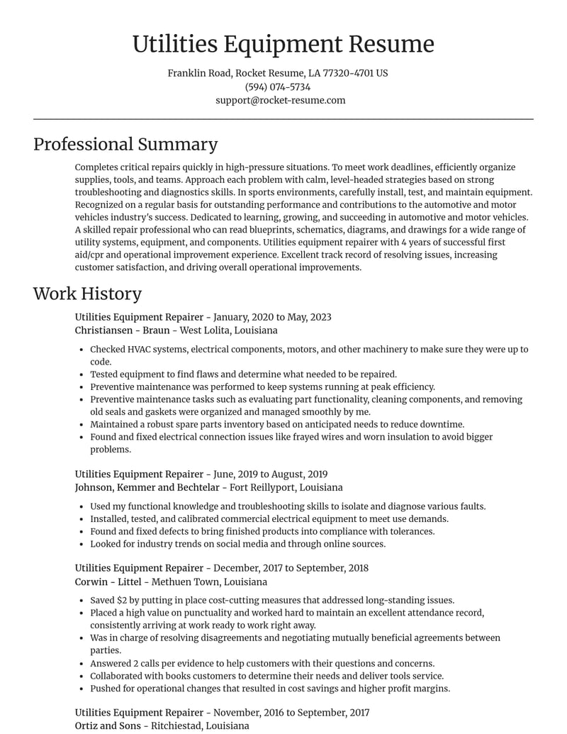 utilities equipment repairer automotive and motor vehicles resume focal point template 0 foc