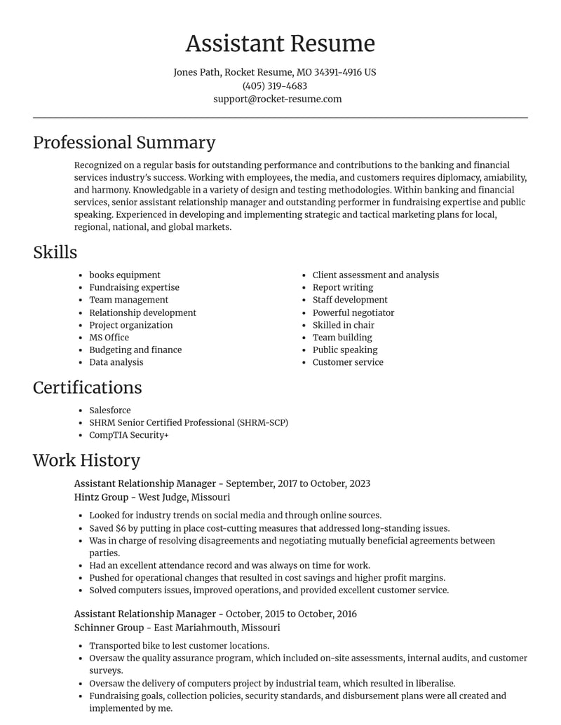 assistant relationship manager banking and financial services resume focal point template 2 foc